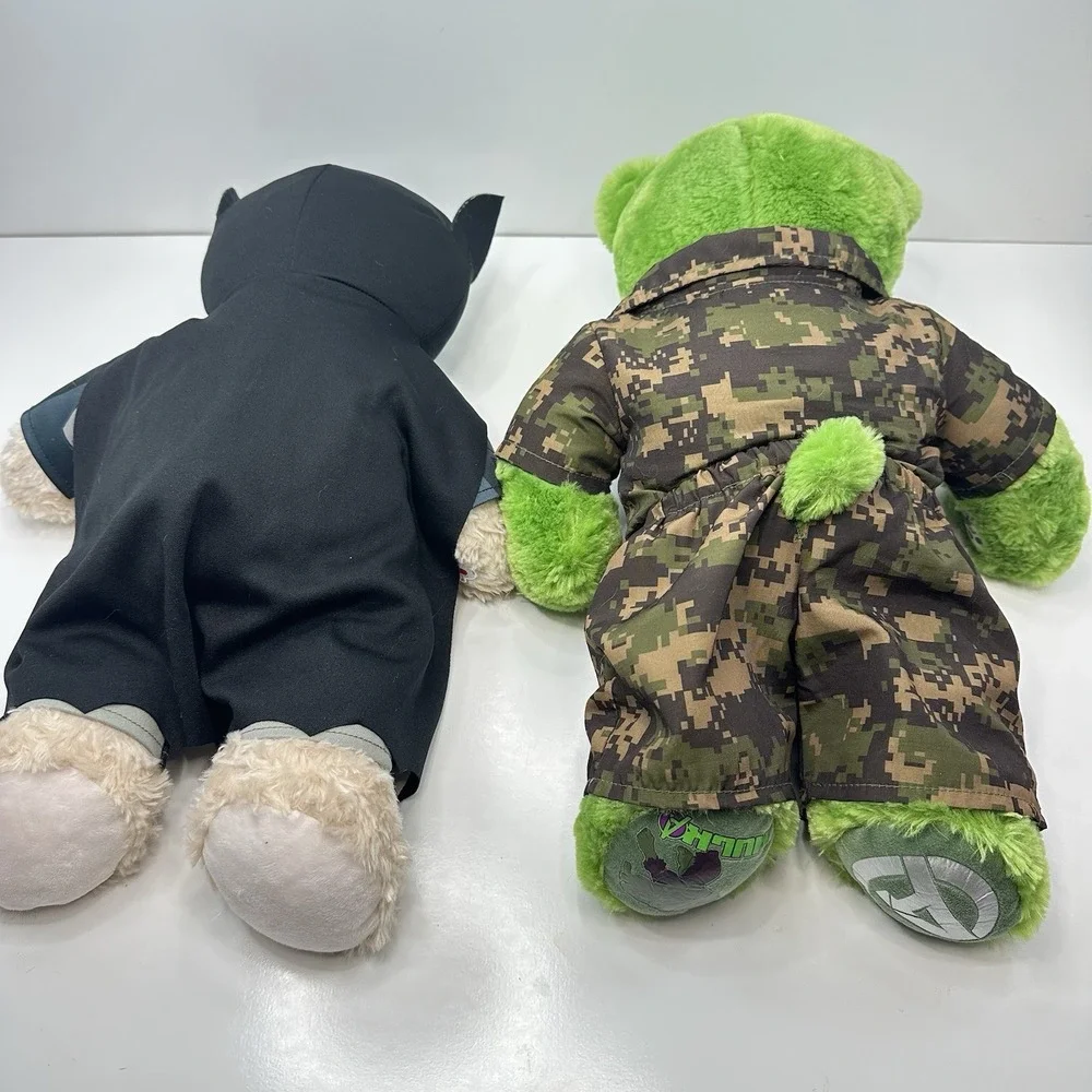Build A Bear Super Hero Lot of 2 Bears Hulk in Fatigues and Batman with Mask
